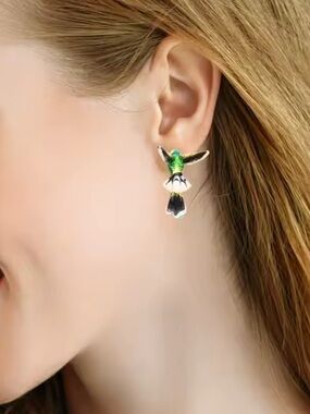 Anthropologie Green and Black Hummingbird Drop Earrings